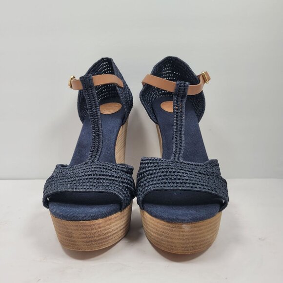 Tory Burch Carina Women's Navy Blue Straw Wedge Sandals 21138607 US Size 11M - Picture 3 of 10